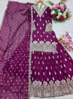 Soft Georgette Eid Party Three Piece with Sequin Work, 45 Inch Long