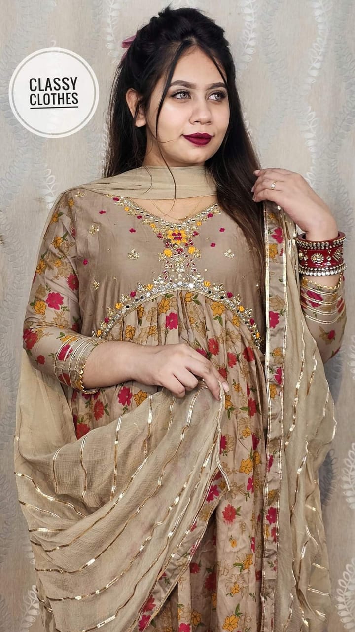 Aliya Cut Linen Three Piece with Karchupi Work, 5 Colours