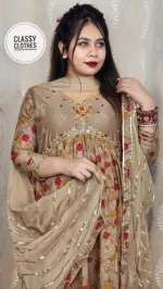 Aliya Cut Linen Three Piece with Karchupi Work, 5 Colours
