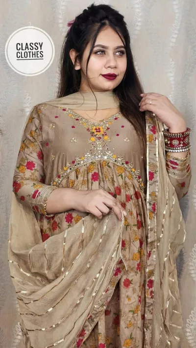 Aliya Cut Linen Three Piece with Karchupi Work, 5 Colours