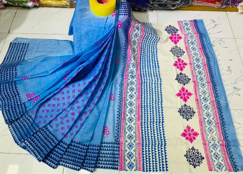 Women's Block Print Cotton Saree, 14 Haath, 6 Colours