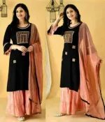 Embroidered Linen Gharara Three Piece with Dollar Work