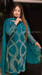 Stone Work Three Piece with Butter Silk Salwar, 2 Colours