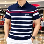 Premium Striped Sports Polo T-Shirt for Men - Solid Navy Blue
