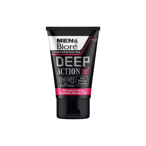 Biore Men's  Deep Action For Black Heads Double Scrub Facial Foam 100g (Vietnam)