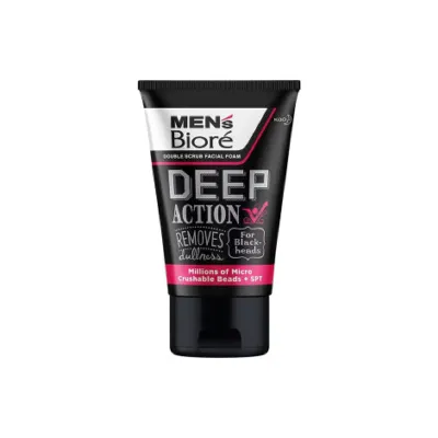 Biore Men's  Deep Action For Black Heads Double Scrub Facial Foam 100g (Vietnam)