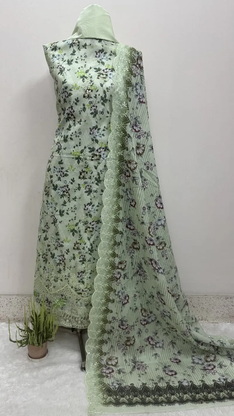 Unstitched Laser Cut Three Piece with Double Layer Hem