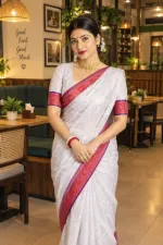 Soft Silk Katan Saree for Puja and Festivals, with Blouse Piece