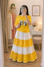Women's Georgette Skirt and Pure Cotton T-Shirt Set, Free Size