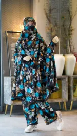 Free Size Linen Khimar Set with Niqab and Palazzo Pants
