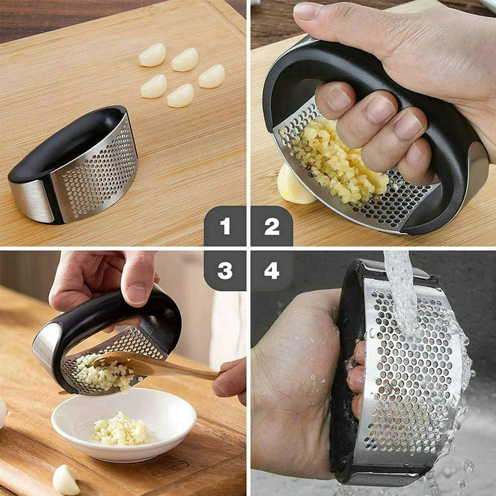 Stainless Steel Garlic Press & Mincer – Ergonomic Rocking Garlic Crusher & Squeezer with Rust-Proof Mesh for Fast Kitchen Prep