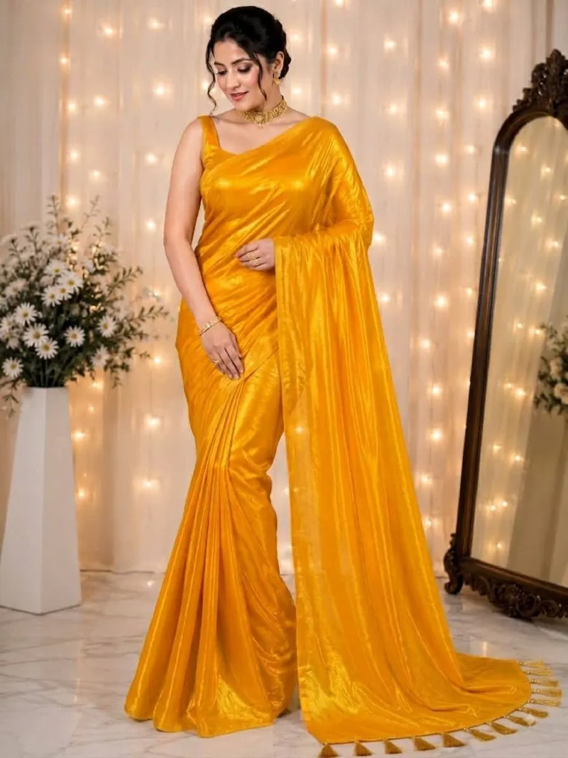 Shimmer Silk Saree with Running Blouse Piece for Parties