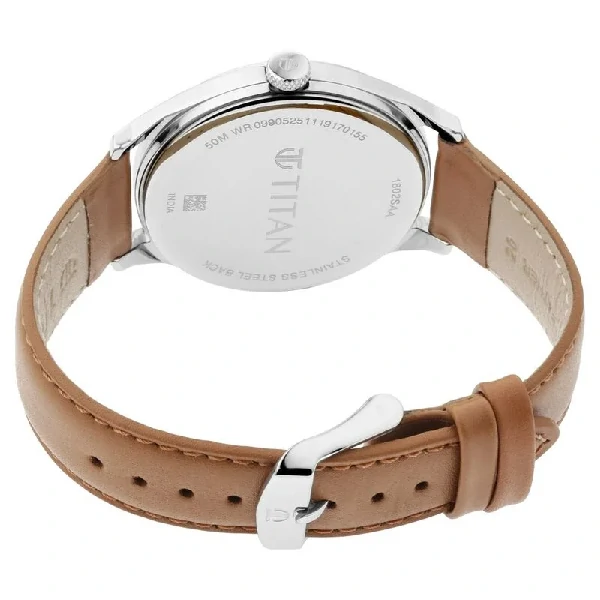 Titan Men’s Urban Edge Lustrous White Dial Leather Watch – NP1802SL07