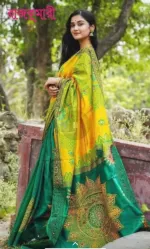 Hand Print Work Half Silk Saree, 12 Haath, 6 Colour Choices