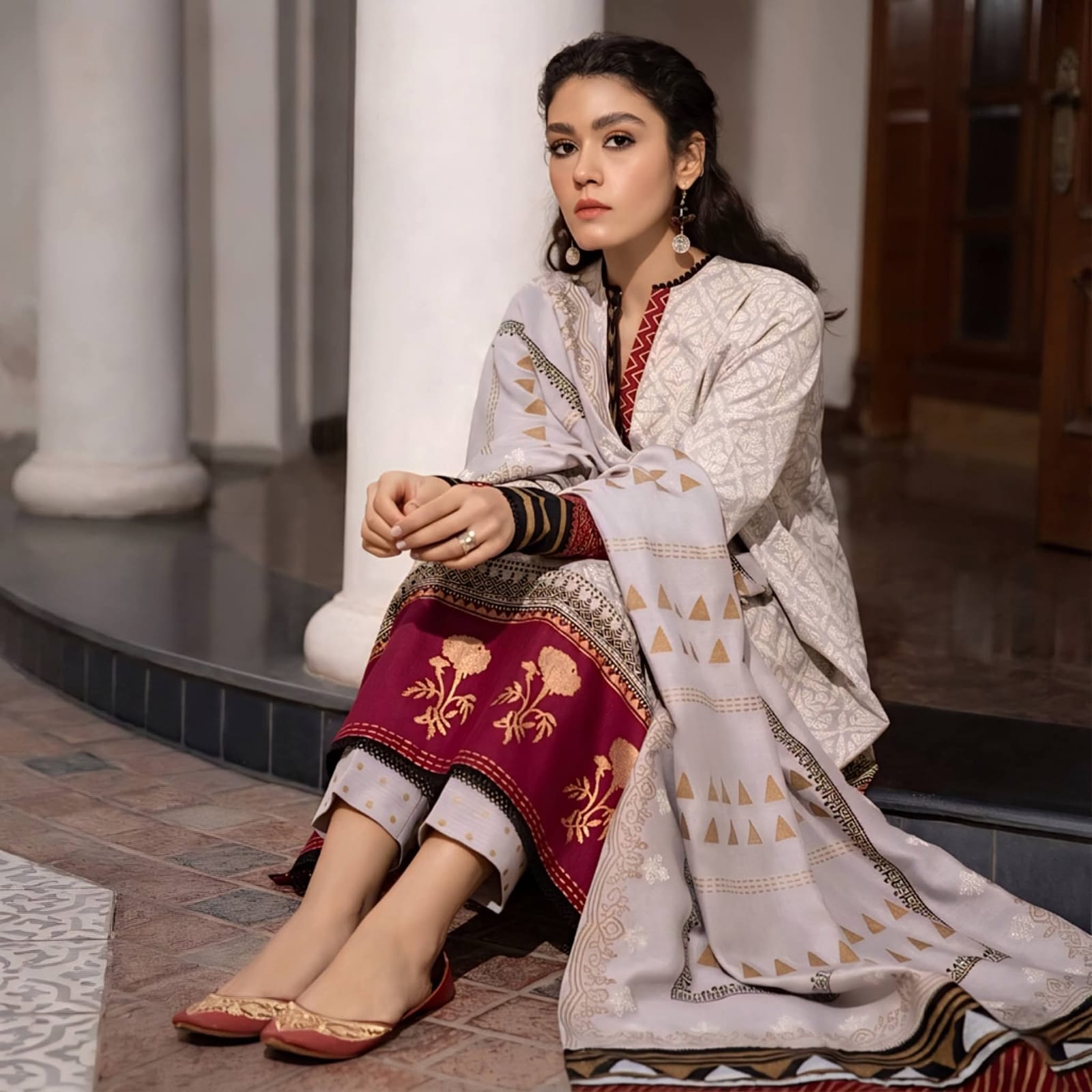 Women's Readymade Cotton Three Piece with Digital Print and Lace