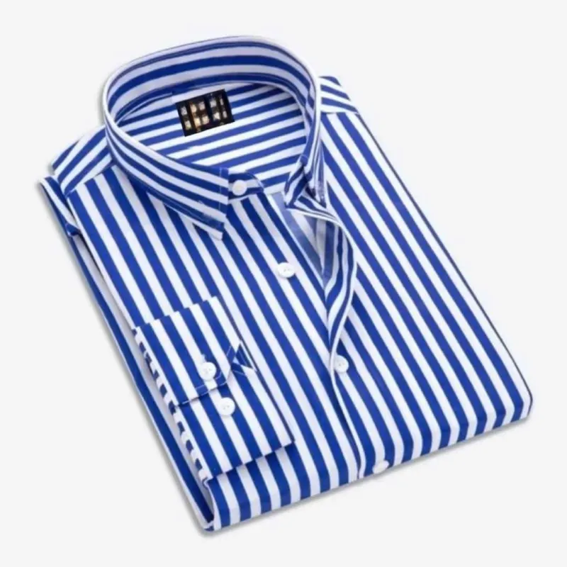 Men's Long Sleeve Stripe Print Shirt, Pure Cotton, M to XXL