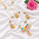 Premium Multicolor Meenakari & Pearl Long Rani Haar Jewelry Set – 3-Piece with Earrings & Maang Tikka