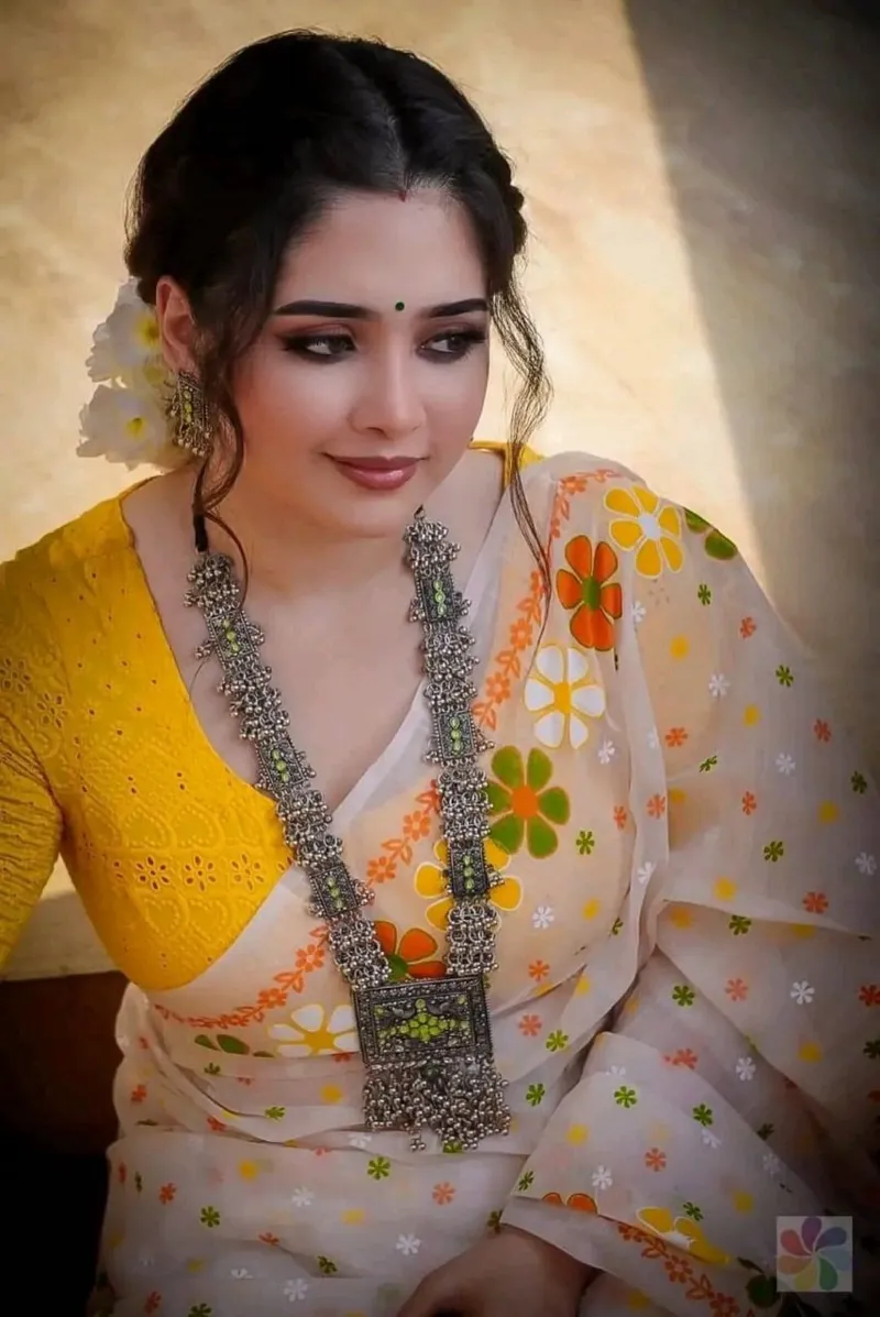 Women's Half Silk Screen Print Saree without Blouse Piece