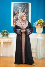 Gown Borka and Hijab with Embroidery Work, Cherry Fabric