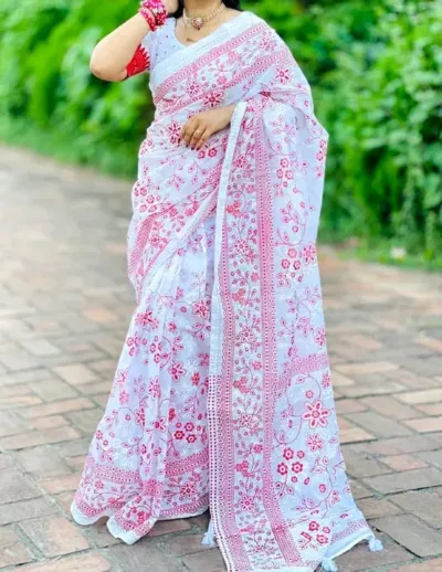 Half Silk Glitter Print Saree, 12 Haath, 2 Colours