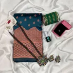 Premium Silk Katan Saree Combo Pack – Ocean Green