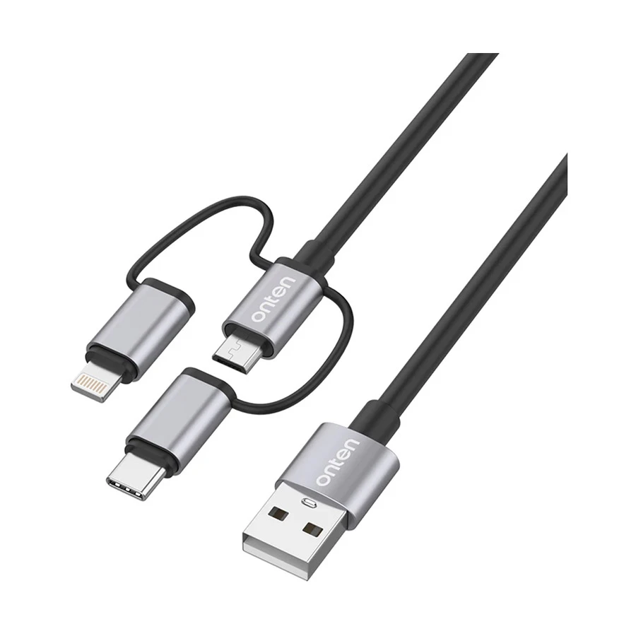 Onten OTN-US37A USB to USB-C, Lightning & Micro-USB Cable 1.8m Black