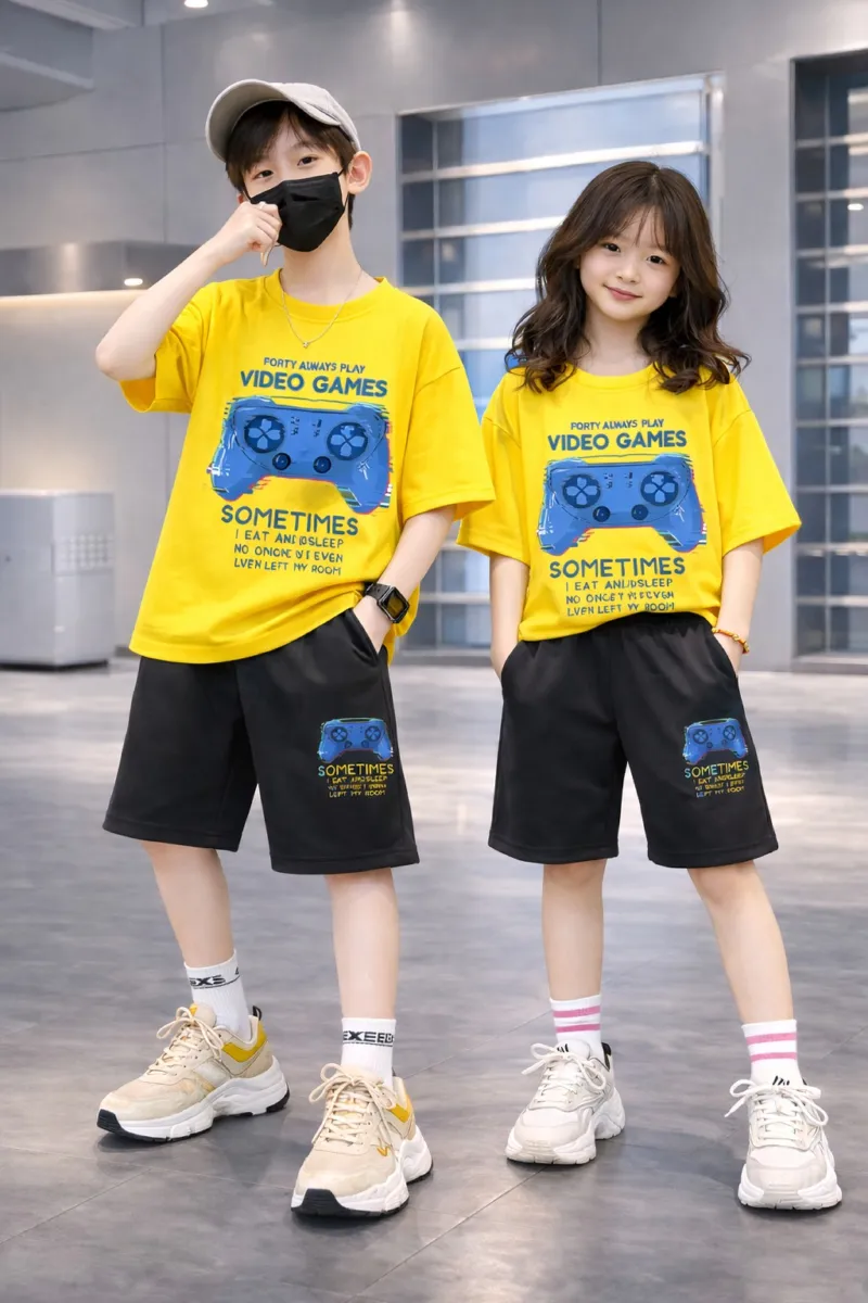 Kids' Pure Cotton Drop Shoulder Set, Pant with Side Pockets