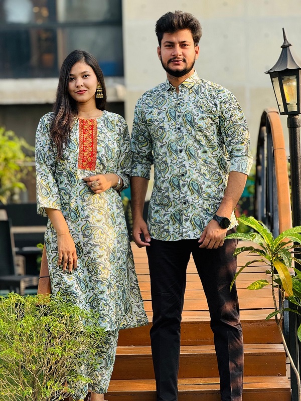 Couple Matching Shirt and Two Piece Set, Pure Cotton Digital Print