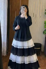 Ladies' Cherry Georgette Tops and Skirt Set with Lined Skirt