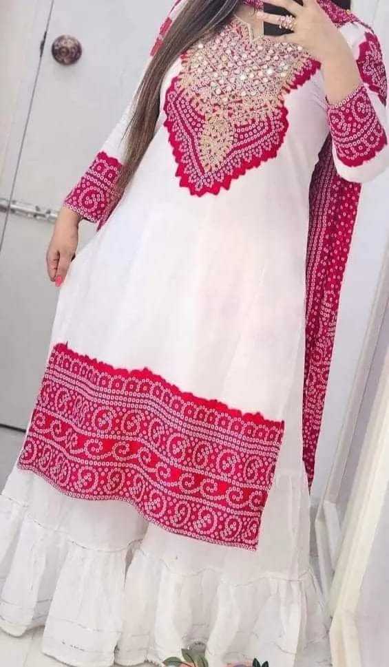 Gharara Ready Three Piece with Chandi Print and Zari Neck