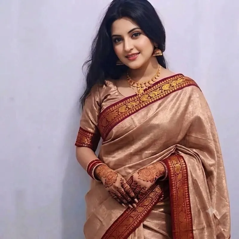 Lama Silk Saree with Rich Border, Anchal and Matching Blouse