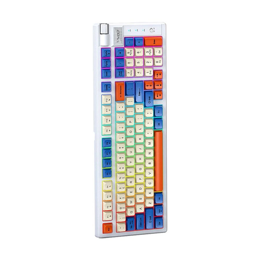 T-Wolf T70 Tri Mode Hot Swap Red Switch Gaming Keyboard White Blue