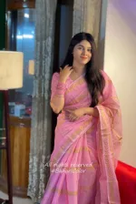 Semi Muslin Block Print Saree with Cotton Voile Blouse Piece