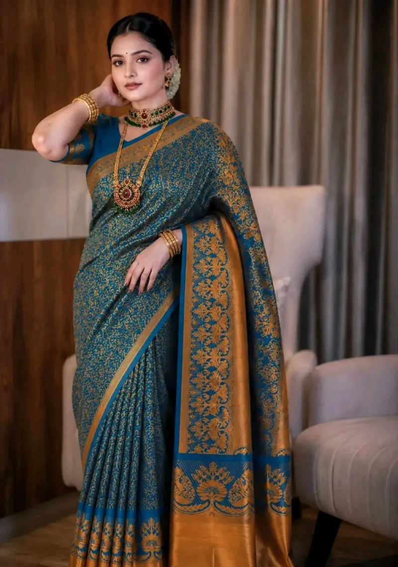 Kanjivaram Katan Saree with Matching Blouse Piece, 3 Colours