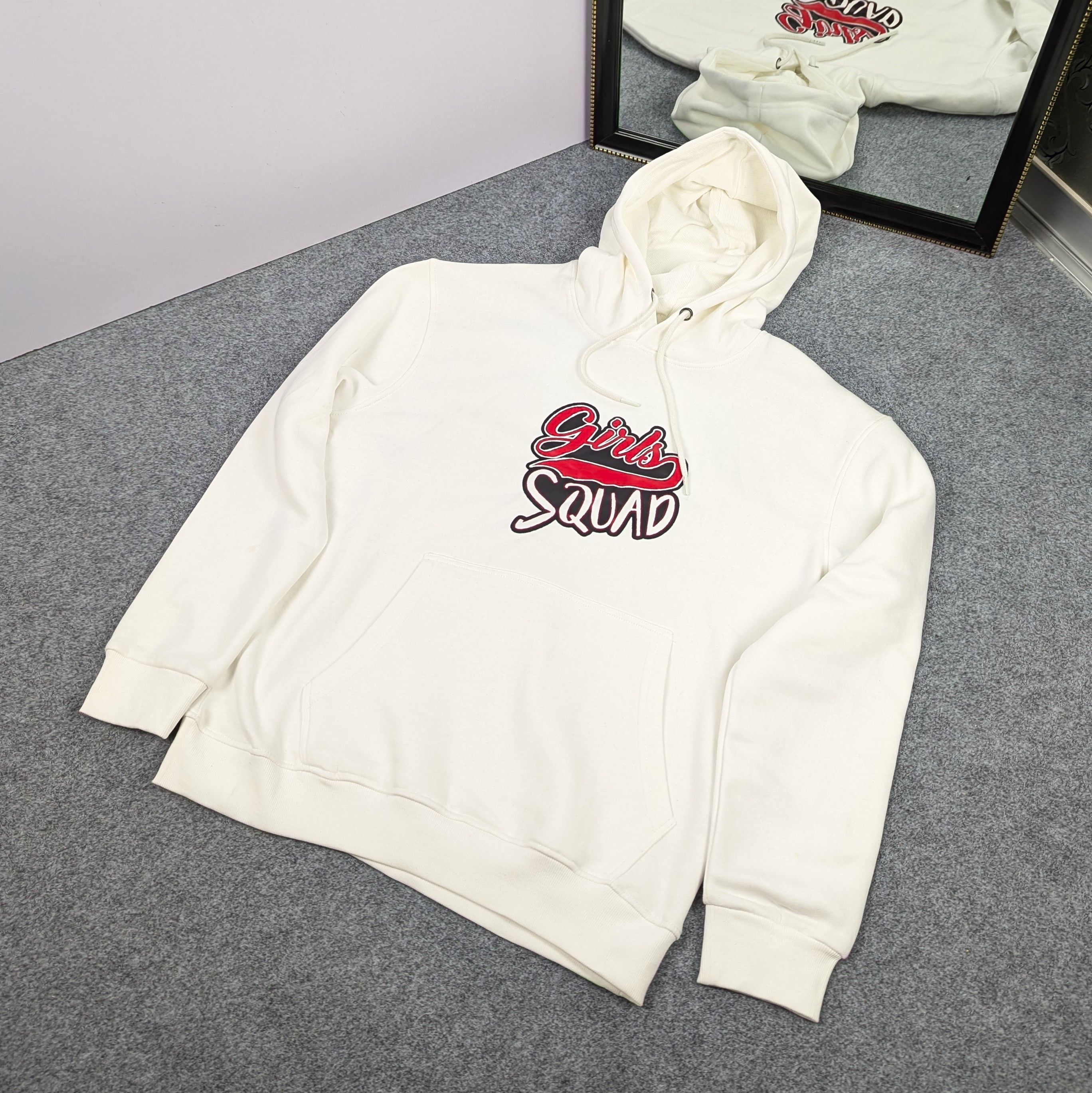 Premium Comfortable Printed Ladies Winter Hoodie ( White )