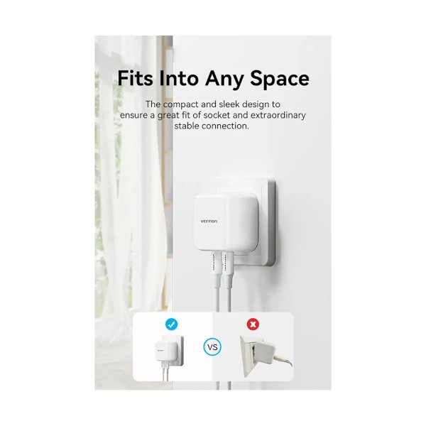 Vention FBPW0-EU 2-Port USB-C 35W White Charger