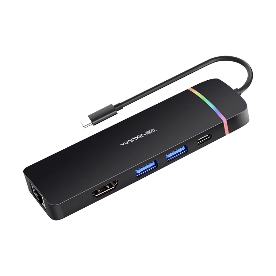 Yuanxin X-32035 Type-C to HDMI, USB 3.0, USB 2.0, LAN & PD Hub Black