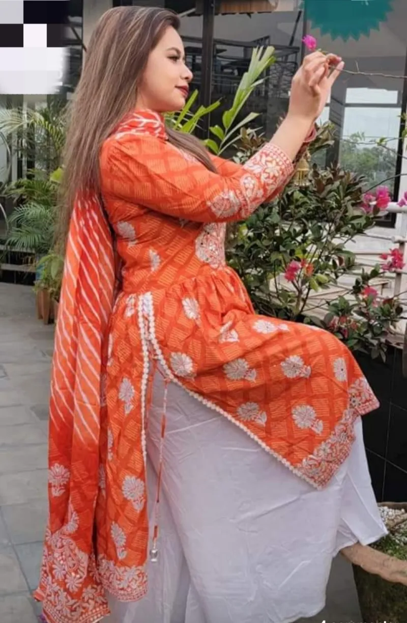 Naira Cut Three Piece with Gharara Salwar and Cotton Orna