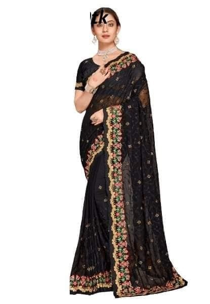 Full Embroidered Georgette Saree, Blouse Piece Included, 6 Colours
