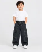 Boys' Six Pocket Denim Baggy Pant with Elastic Waist, 2 to 12 Years