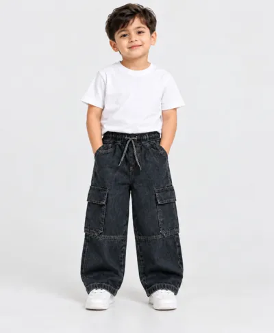 Boys' Six Pocket Denim Baggy Pant with Elastic Waist, 2 to 12 Years