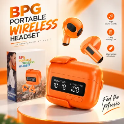 Multifunction TWS Wireless Earphones with Digital LED Clock Display & Belt Clip