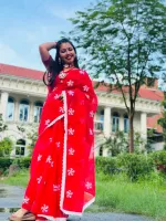 Women's Dhupian Silk Saree with Ball Print and Lace