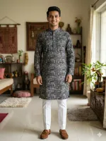 Men's Slub Cotton Panjabi with Skin Print, Sizes 38 to 46