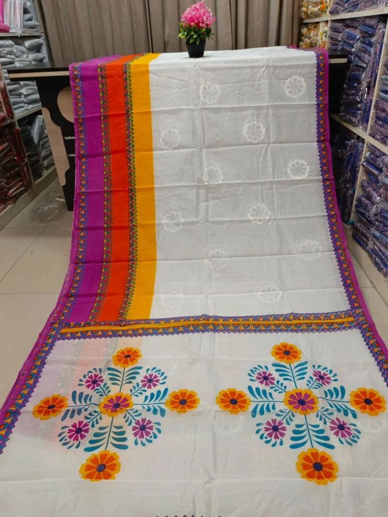 Women's Half Silk Skin Print Saree, 6 Colour Choices