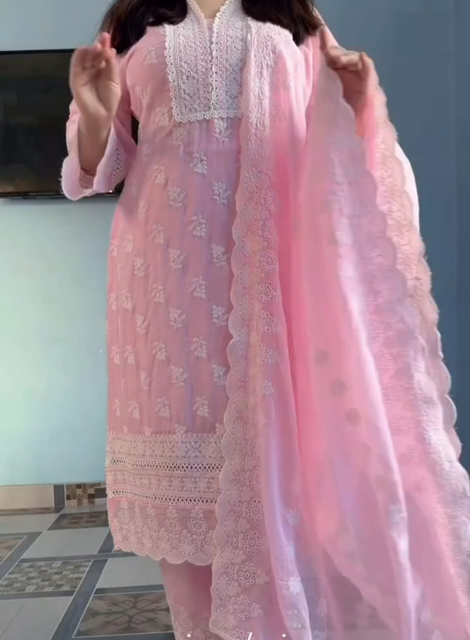 Women's Eid Tencel Cotton Three Piece with Embroidered Salwar
