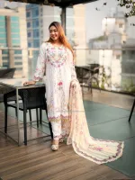 Microstitch Three Piece with Ari and Dollar Work, 44 Inch Kameez