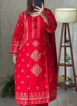 Women's Readymade Cotton Three Piece with Skin Print and Lace