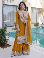 Women's Soft Georgette Sequin Embroidery Three Piece, Sizes L and XL