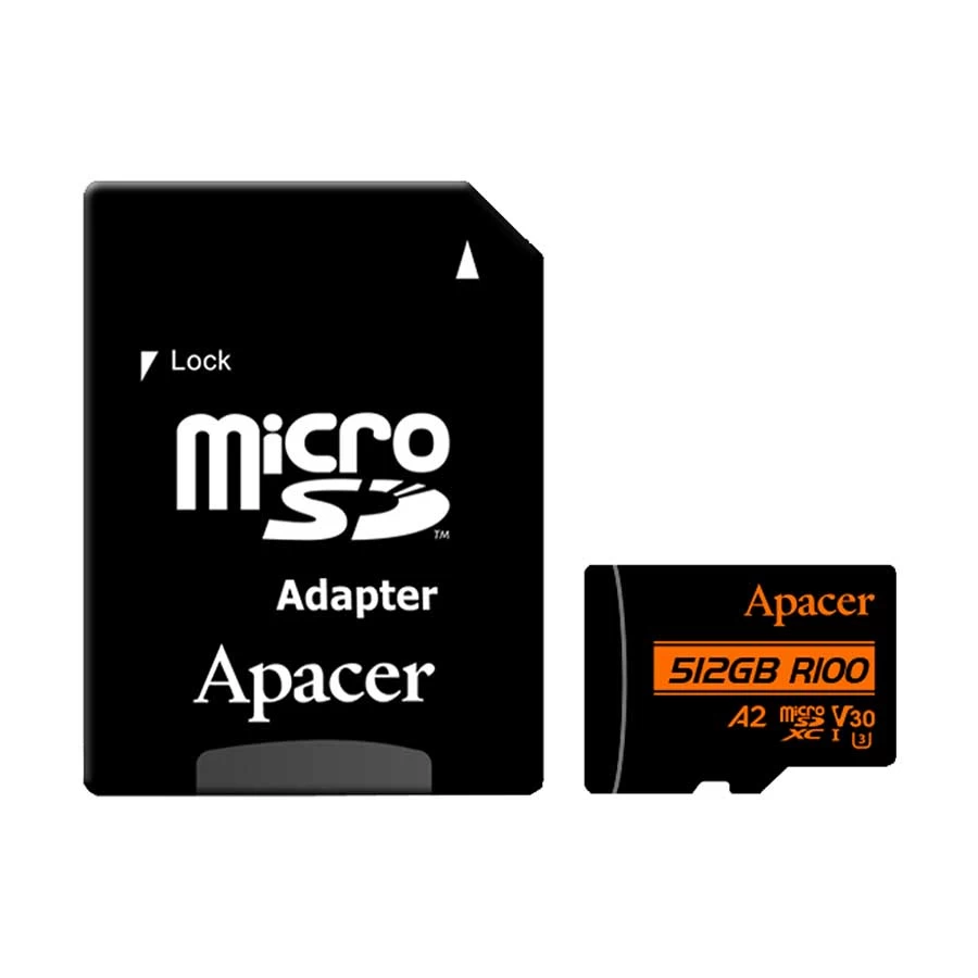 Apacer R100 512GB MicroSDXC UHS-I U3 V30 A2 Memory Card with Adapter